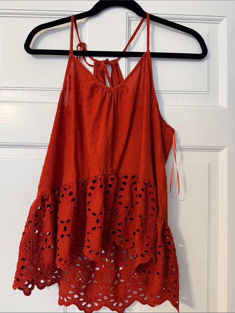 lovestitch Red Eyelet Tiered Spaghetti Strap Tank